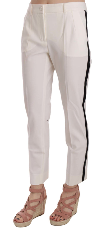 Dolce &amp; Gabbana Elegant White Stripe Wool Tapered Trousers