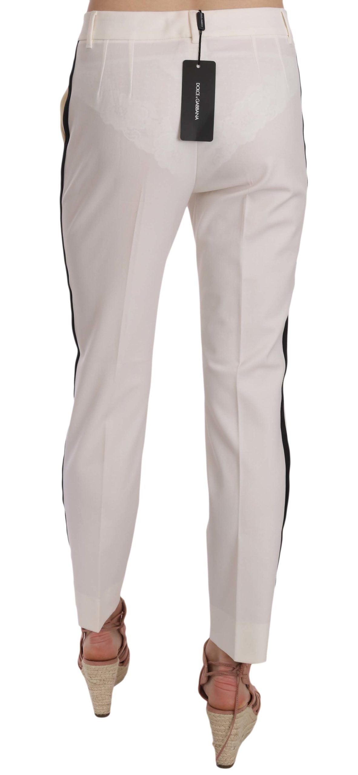 Dolce &amp; Gabbana Elegant White Stripe Wool Tapered Trousers