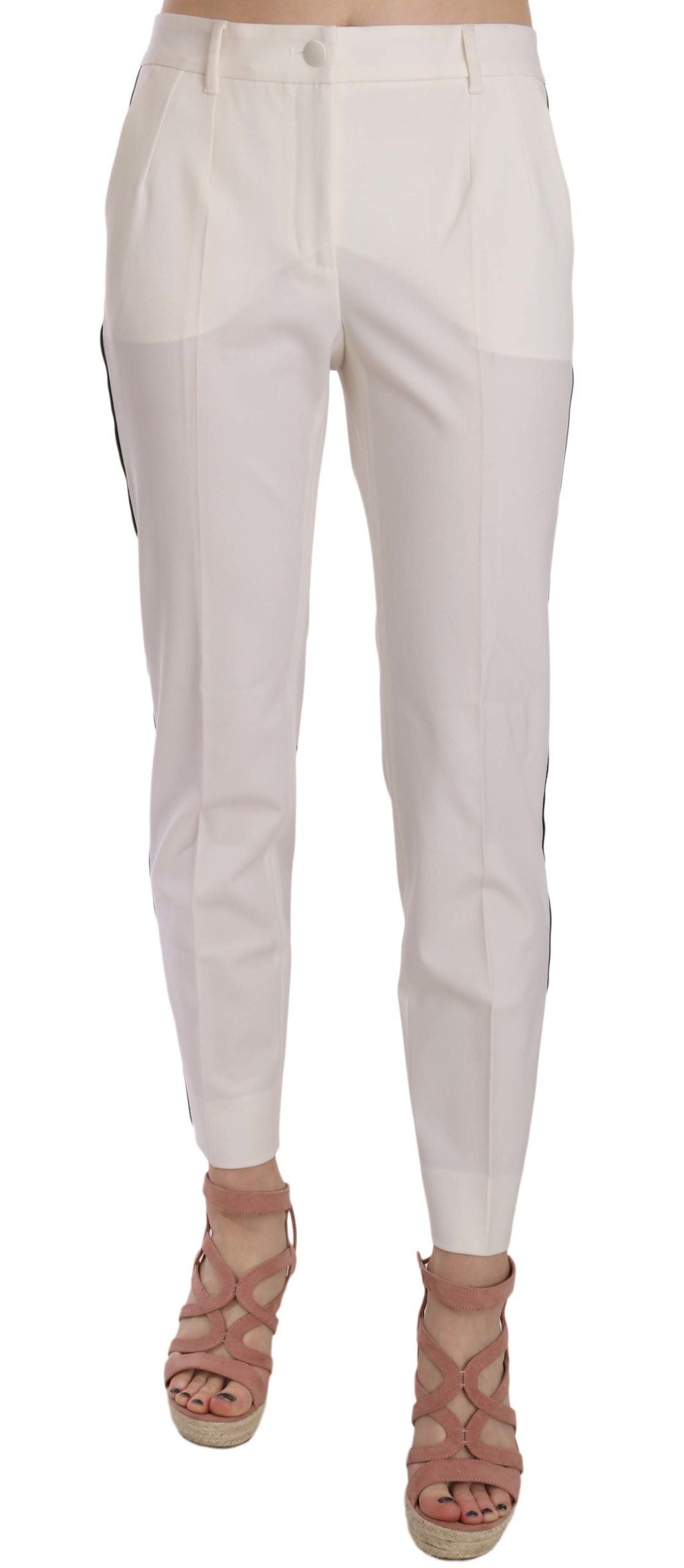 Dolce &amp; Gabbana Elegant White Stripe Wool Tapered Trousers