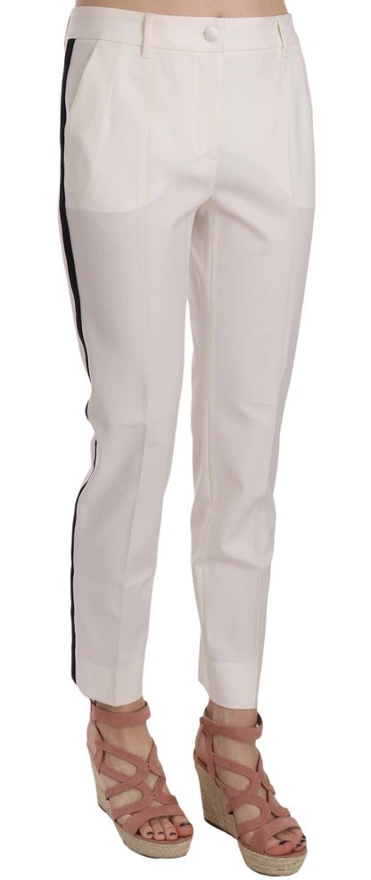 Dolce &amp; Gabbana Elegant White Stripe Wool Tapered Trousers