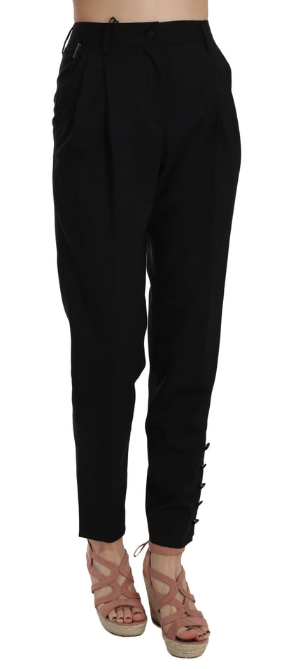 Dolce &amp; Gabbana Elegant Pleated Tapered Black Trousers