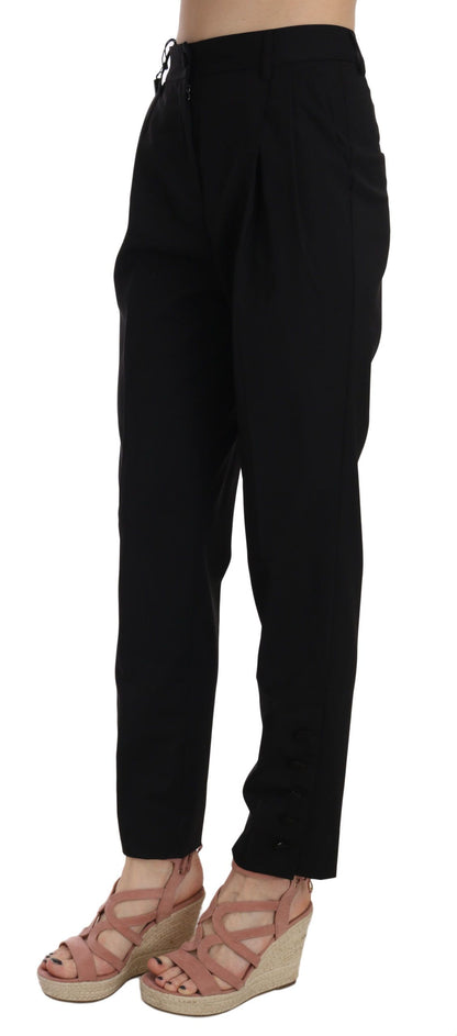 Dolce &amp; Gabbana Elegant Pleated Tapered Black Trousers