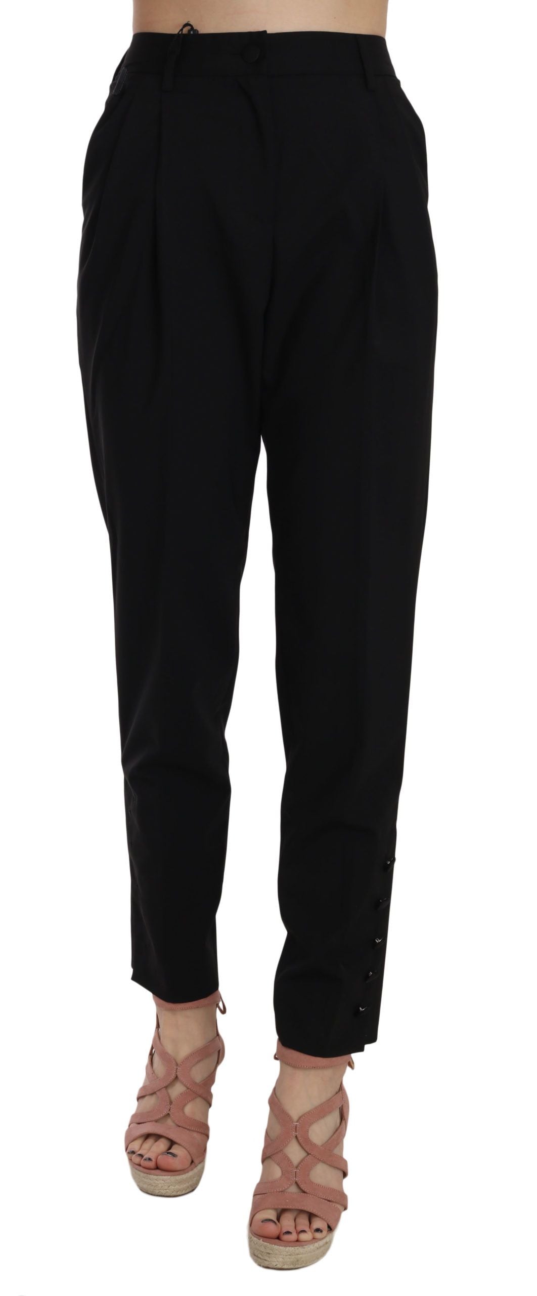 Dolce &amp; Gabbana Elegant Pleated Tapered Black Trousers