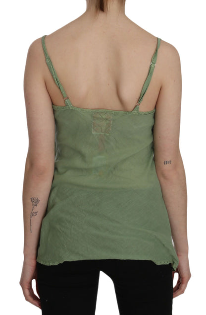 PINK MEMORIES Emerald Silk Spaghetti Strap Tank Top