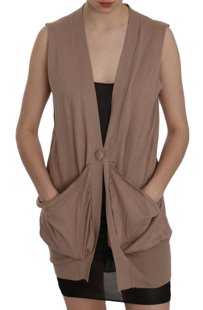 PINK MEMORIES Chic Sleeveless Cotton Cardigan Cardigan - Elegant Brown