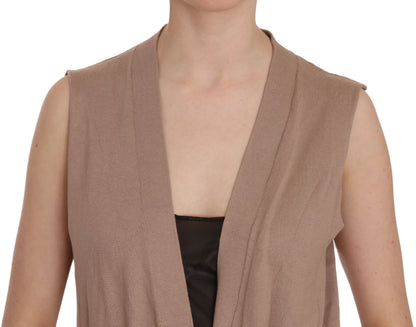 PINK MEMORIES Chic Sleeveless Cotton Cardigan Cardigan - Elegant Brown