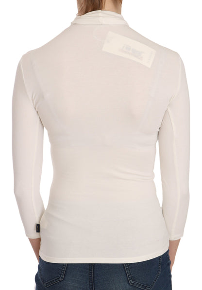 Exte Elegant White Long Sleeve Crew Neck Top