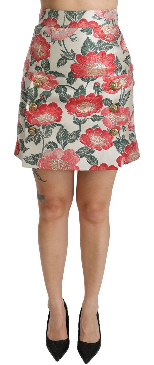 Dolce &amp; Gabbana Elegant White Floral High Waist Skirt