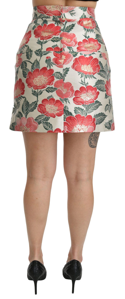 Dolce &amp; Gabbana Elegant White Floral High Waist Skirt