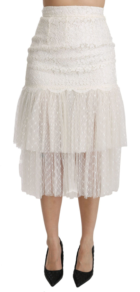 Dolce &amp; Gabbana Elegant White Lace High-Waist Skirt