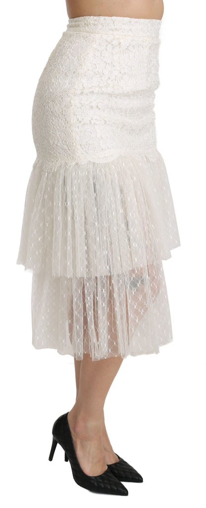 Dolce &amp; Gabbana Elegant White Lace High-Waist Skirt