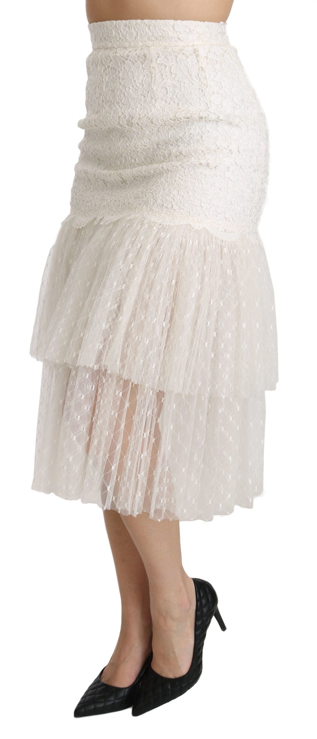 Dolce &amp; Gabbana Elegant White Lace High-Waist Skirt