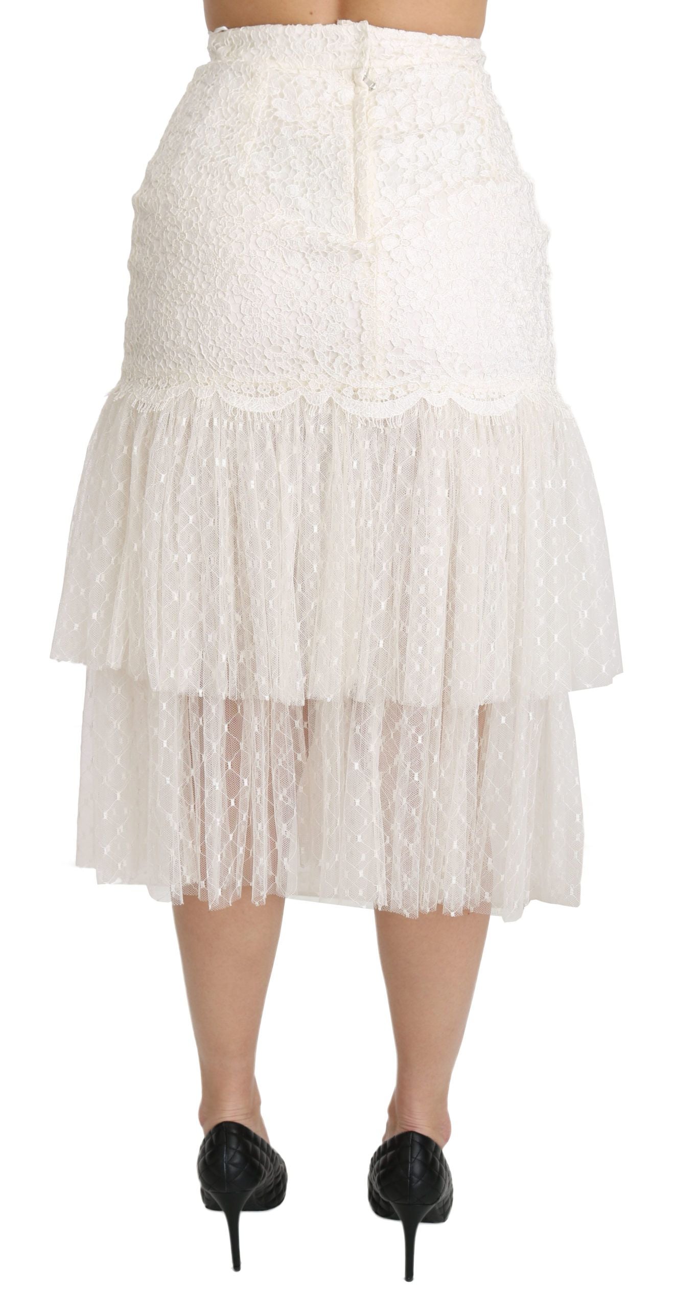 Dolce &amp; Gabbana Elegant White Lace High-Waist Skirt