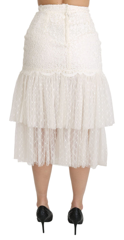 Dolce &amp; Gabbana Elegant White Lace High-Waist Skirt