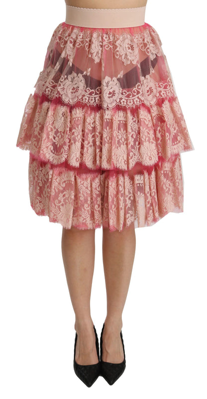 Dolce &amp; Gabbana Elegant Pink Lace High-Waist Skirt