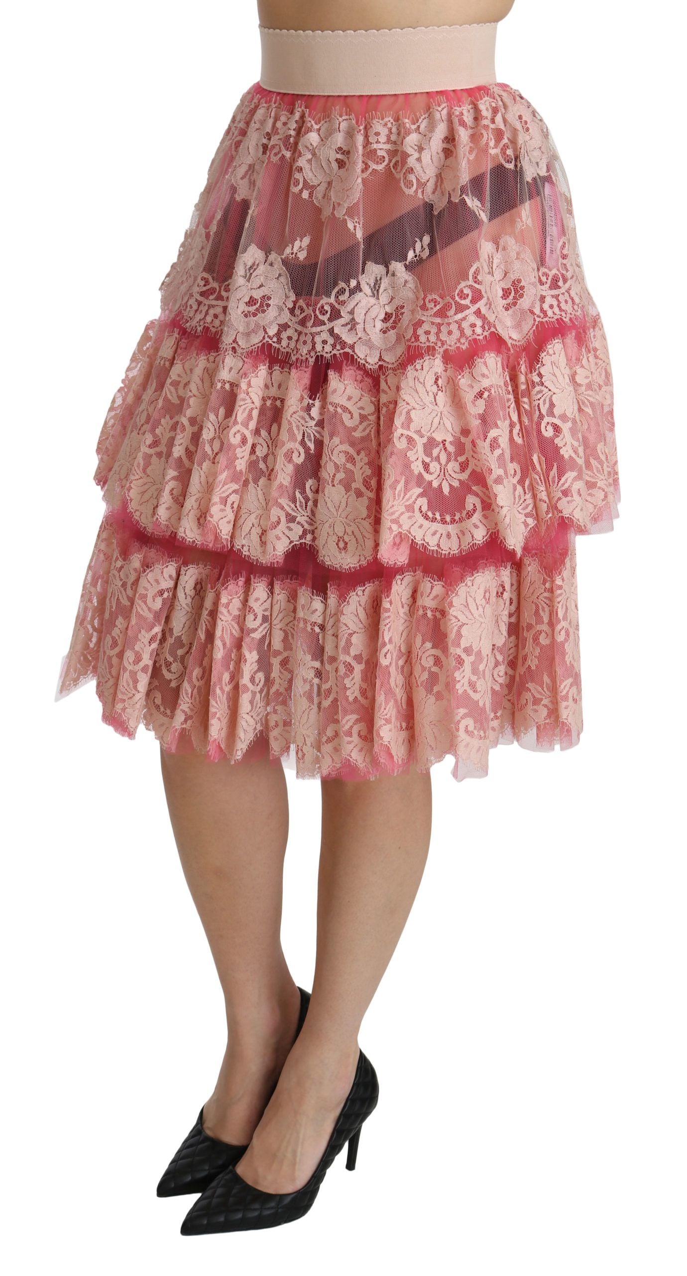 Dolce &amp; Gabbana Elegant Pink Lace High-Waist Skirt