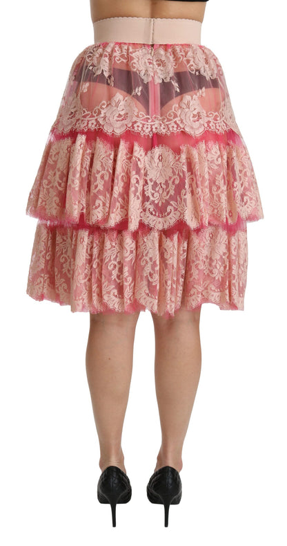 Dolce &amp; Gabbana Elegant Pink Lace High-Waist Skirt