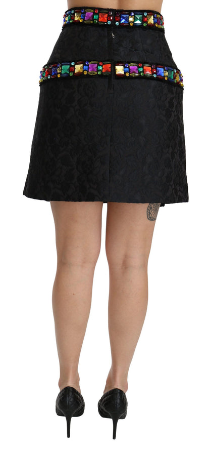 Dolce &amp; Gabbana Elegant High-Waist Embellished Black Skirt