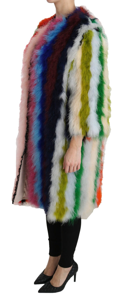 Dolce &amp; Gabbana Elegant Multicolor Feather Long Coat Jacket