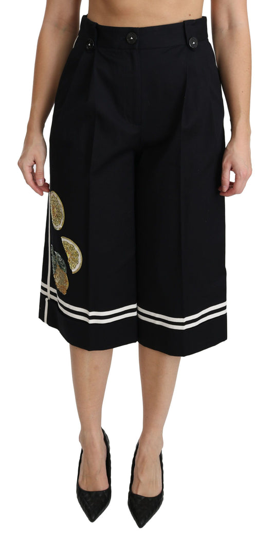 Dolce &amp; Gabbana High Waist Palazzo Cropped Pants in Black Lemon