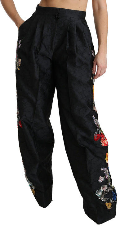 Dolce &amp; Gabbana Elegant High Waist Wide Leg Floral Pants