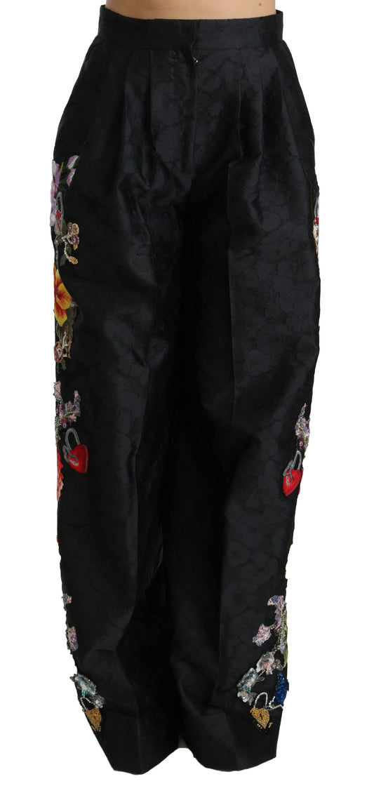 Dolce &amp; Gabbana Elegant High Waist Wide Leg Floral Pants