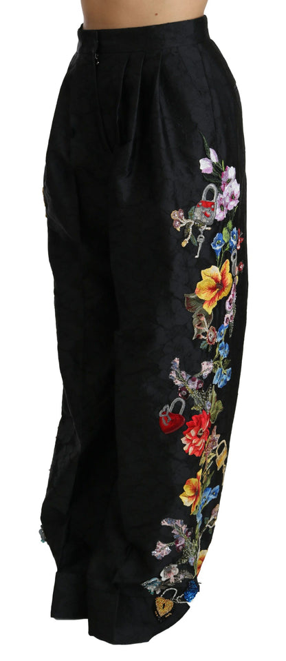 Dolce &amp; Gabbana Elegant High Waist Wide Leg Floral Pants