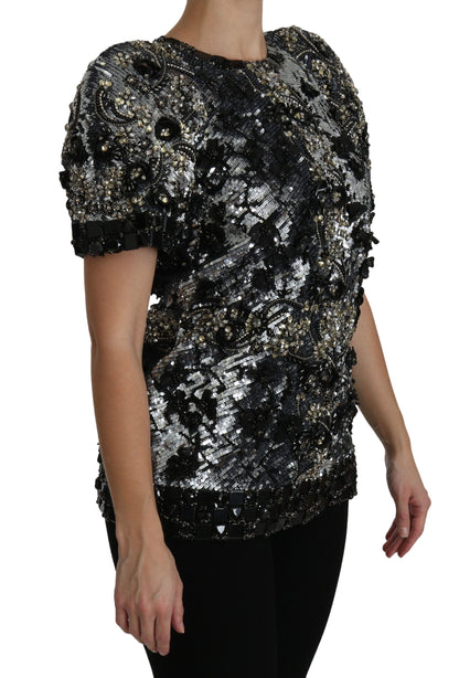 Dolce &amp; Gabbana Sequined Crystal Embellished Crew Neck Top