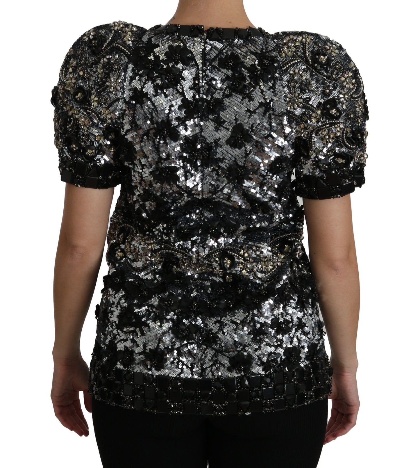 Dolce &amp; Gabbana Sequined Crystal Embellished Crew Neck Top