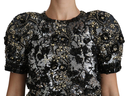 Dolce &amp; Gabbana Sequined Crystal Embellished Crew Neck Top