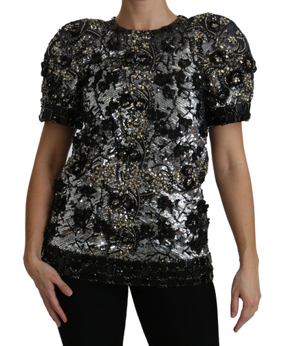 Dolce &amp; Gabbana Sequined Crystal Embellished Crew Neck Top