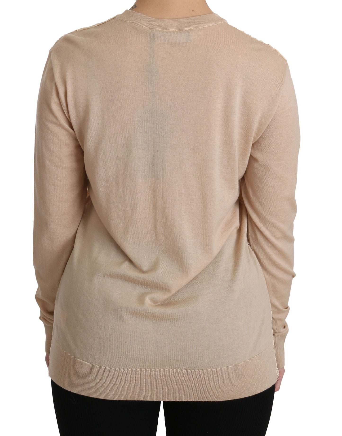 Dolce &amp; Gabbana Elegant Beige Lace Crew Neck Cashmere Blouse