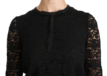 Dolce &amp; Gabbana Elegant Black Lace Crew Neck Blouse