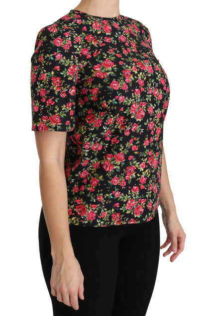 Dolce &amp; Gabbana Elegant Black Floral Crew Neck Top