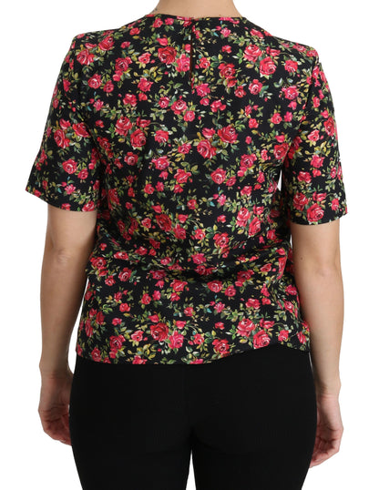 Dolce &amp; Gabbana Elegant Black Floral Crew Neck Top