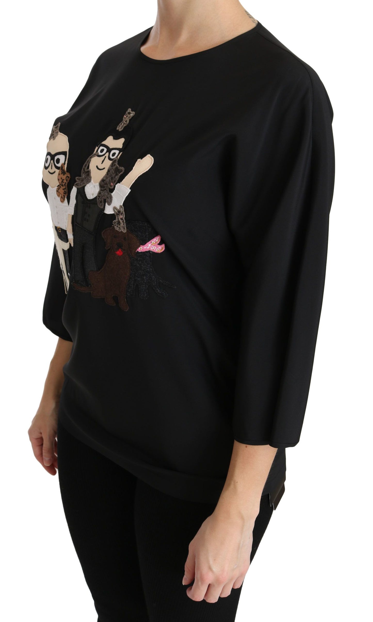 Dolce &amp; Gabbana Elegant Black Silk Stretch Embroidered Top