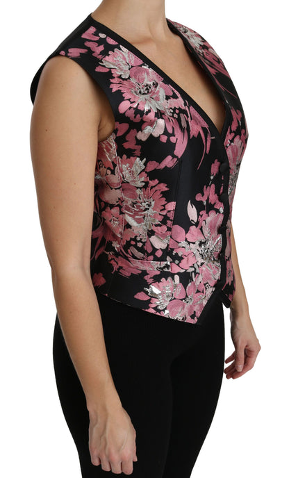 Dolce &amp; Gabbana Elegant Floral Brocade Plunging Vest Top