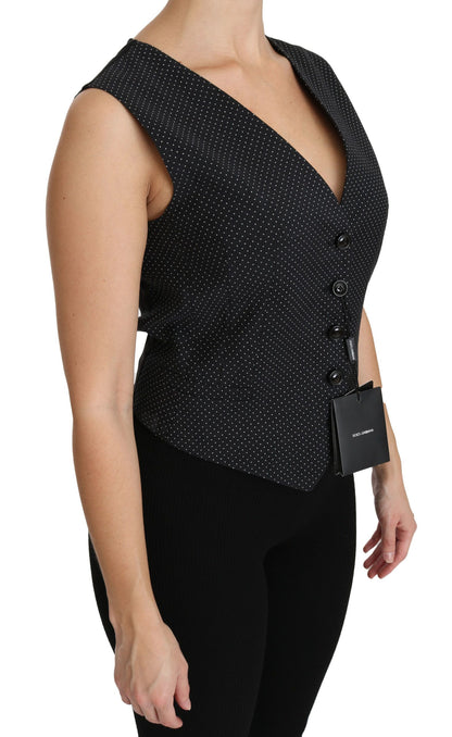 Dolce &amp; Gabbana Chic Black Dotted Wool Blend Sleeveless Cardigan