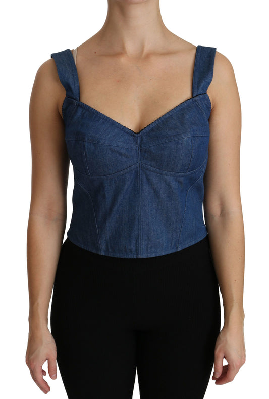 Dolce &amp; Gabbana Elegant Sleeveless Bustier Top in Blue