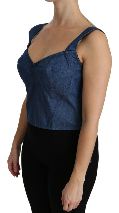 Dolce &amp; Gabbana Elegant Sleeveless Bustier Top in Blue