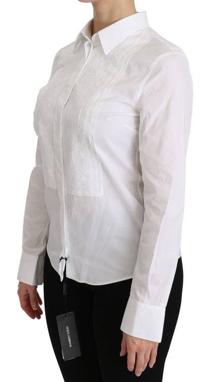 Dolce &amp; Gabbana Elegant White Collared Long Sleeve Polo Top