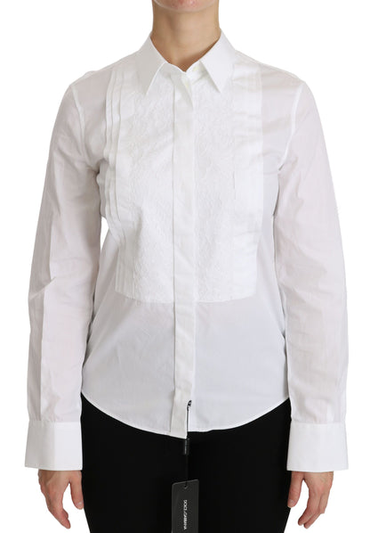 Dolce &amp; Gabbana Elegant White Collared Long Sleeve Polo Top