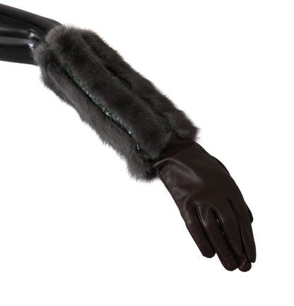 Dolce &amp; Gabbana Elegant Mid-Arm Leather Gloves in Brown