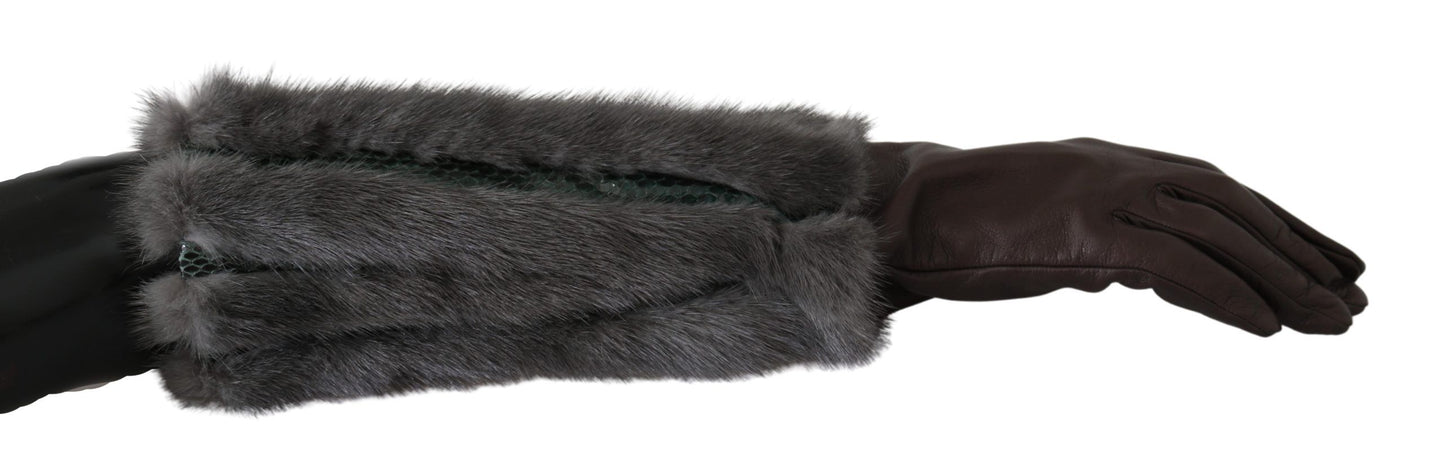 Dolce &amp; Gabbana Elegant Mid-Arm Leather Gloves in Brown