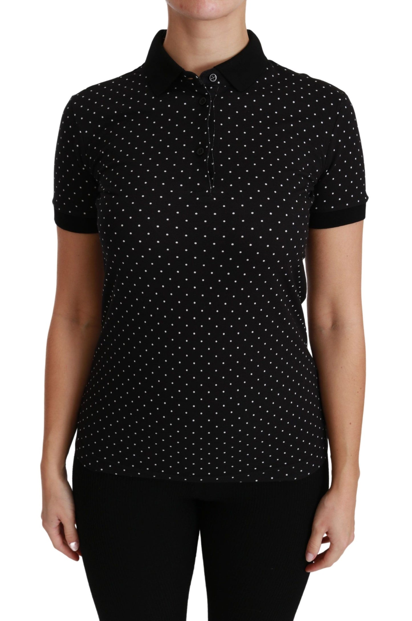 Dolce &amp; Gabbana Elegant Black Dotted Polo Shirt