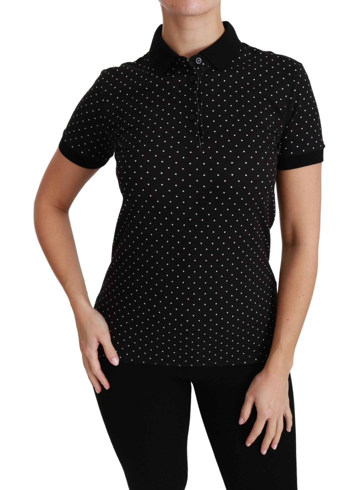 Dolce &amp; Gabbana Elegant Black Dotted Polo Shirt