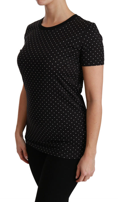 Dolce &amp; Gabbana Chic Black Dotted Crewneck Cotton Tee