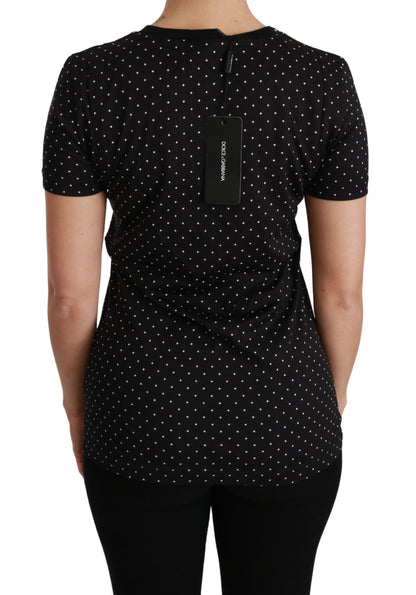 Dolce &amp; Gabbana Chic Black Dotted Crewneck Cotton Tee