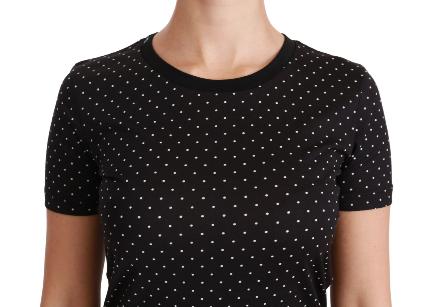 Dolce &amp; Gabbana Chic Black Dotted Crewneck Cotton Tee