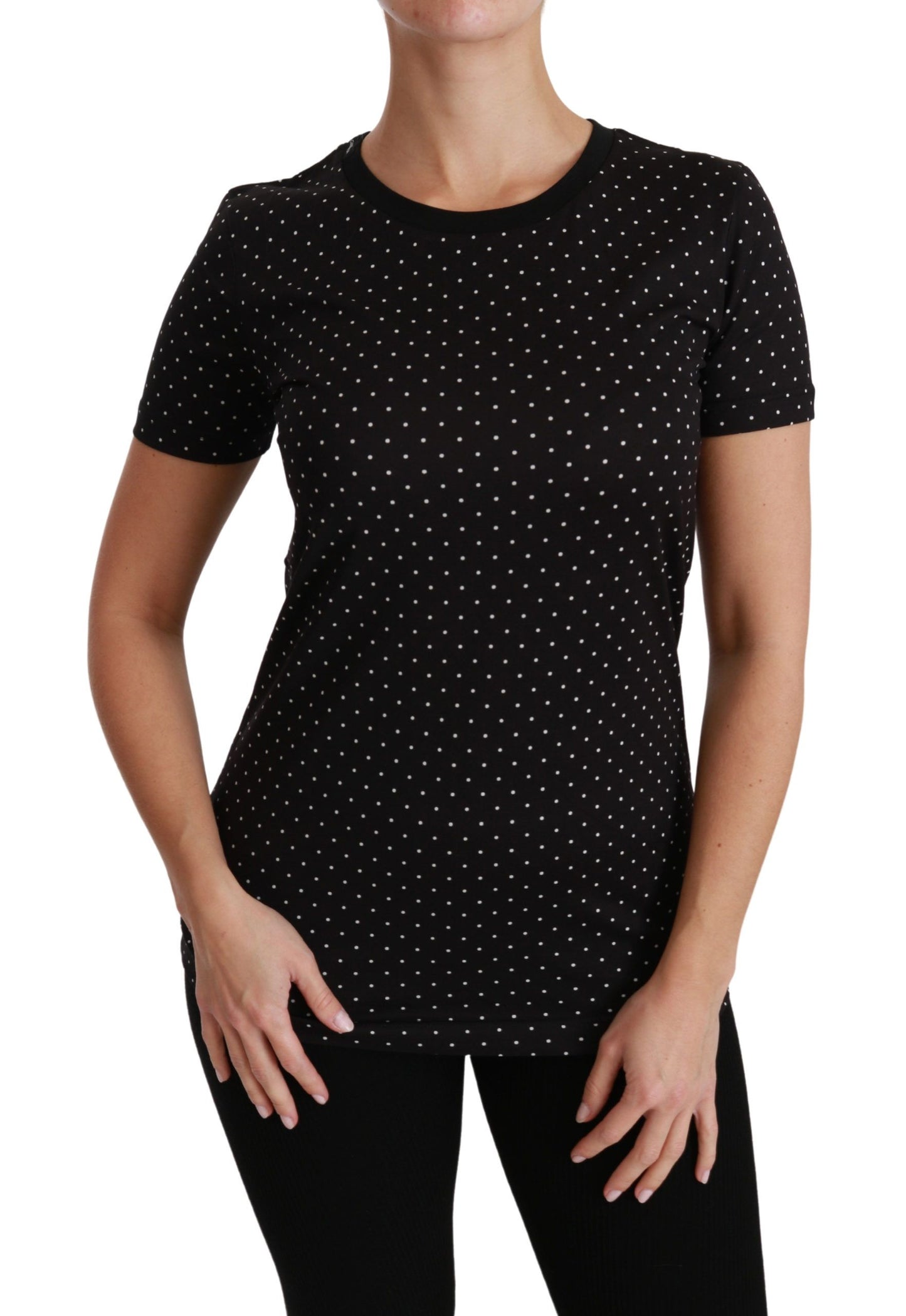 Dolce &amp; Gabbana Chic Black Dotted Crewneck Cotton Tee